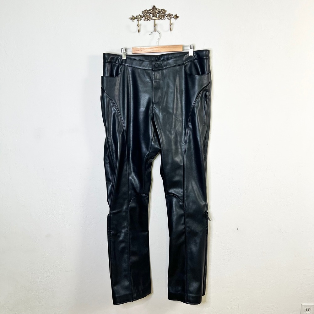 Khy Faux Leather Pants Black Moto Zip Flare Y2K Streetwear Kylie Jenner Size XL